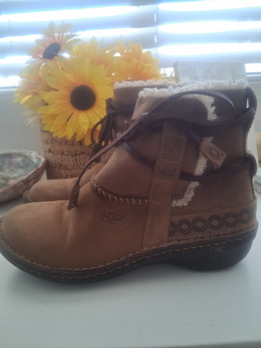 UGG Chestnut Brown Shearling-Lined Lace-Up Ankle Boots